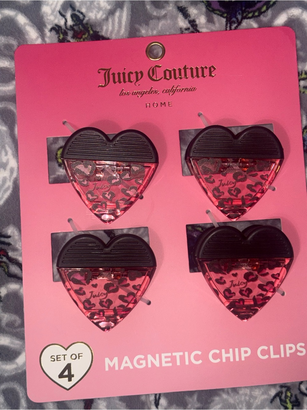 Juicy Couture Pink & Black Heart Magnetic Chip Clips - Set of 4